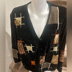 Julia Kim vintage patchwork button up cardigan sweater‎